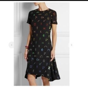 Kenzo Embroidered Dress, Size 38/US6, Symbols, Hieroglyphics, Black, Rainbow